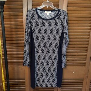 | Michael Kors Black and White Long Sleeve Midi Dress XL